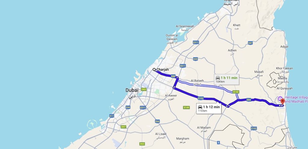 From Abou Dabi to Fujaïrah by car